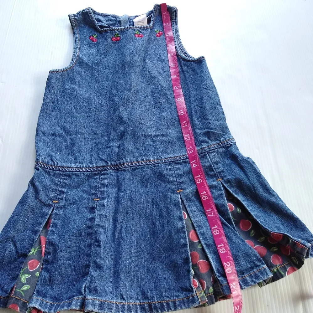 GYMBOREE cherry embroidered pleated denim jumper pinafore dress